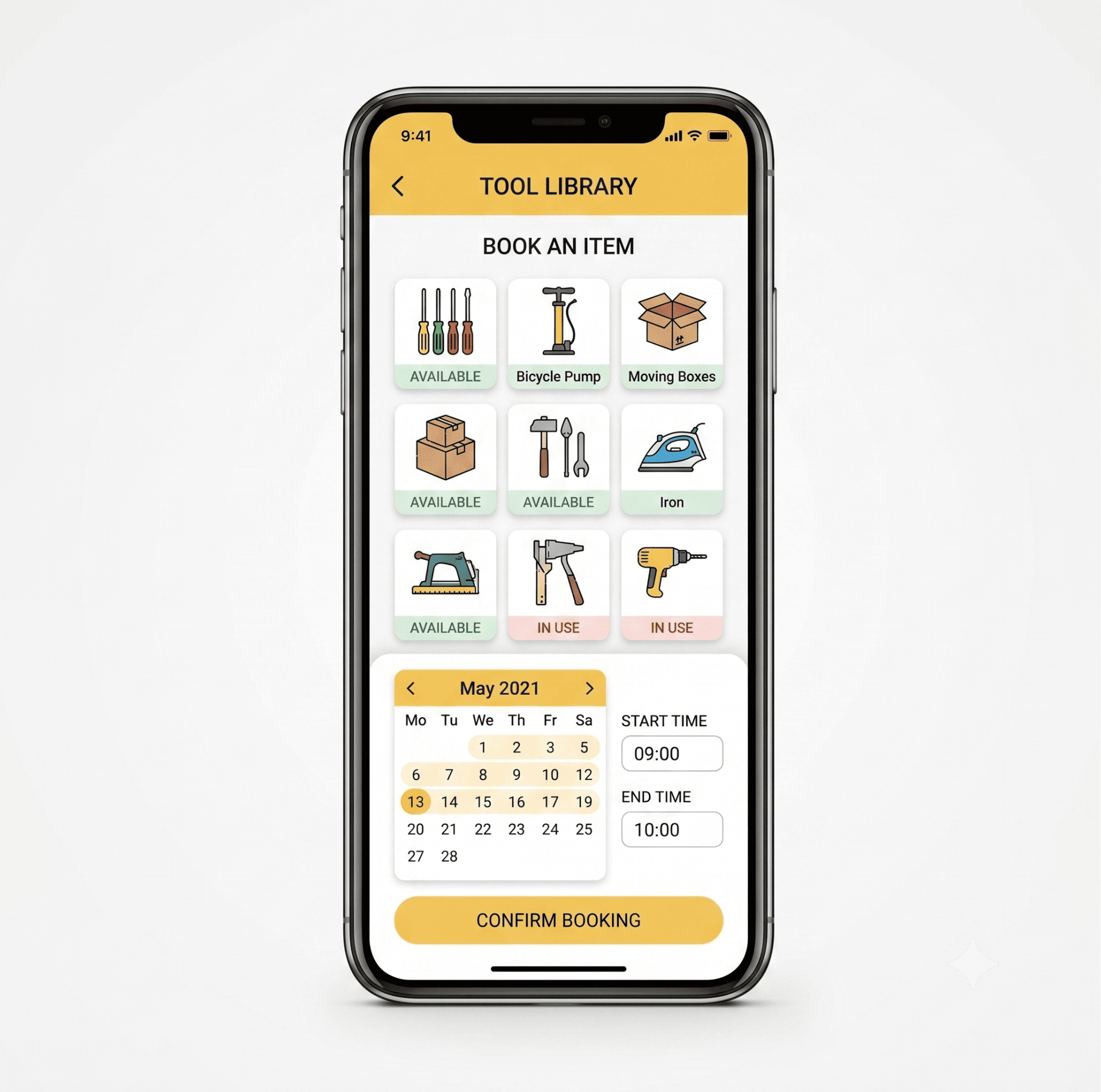 KoLiv tool library booking screen