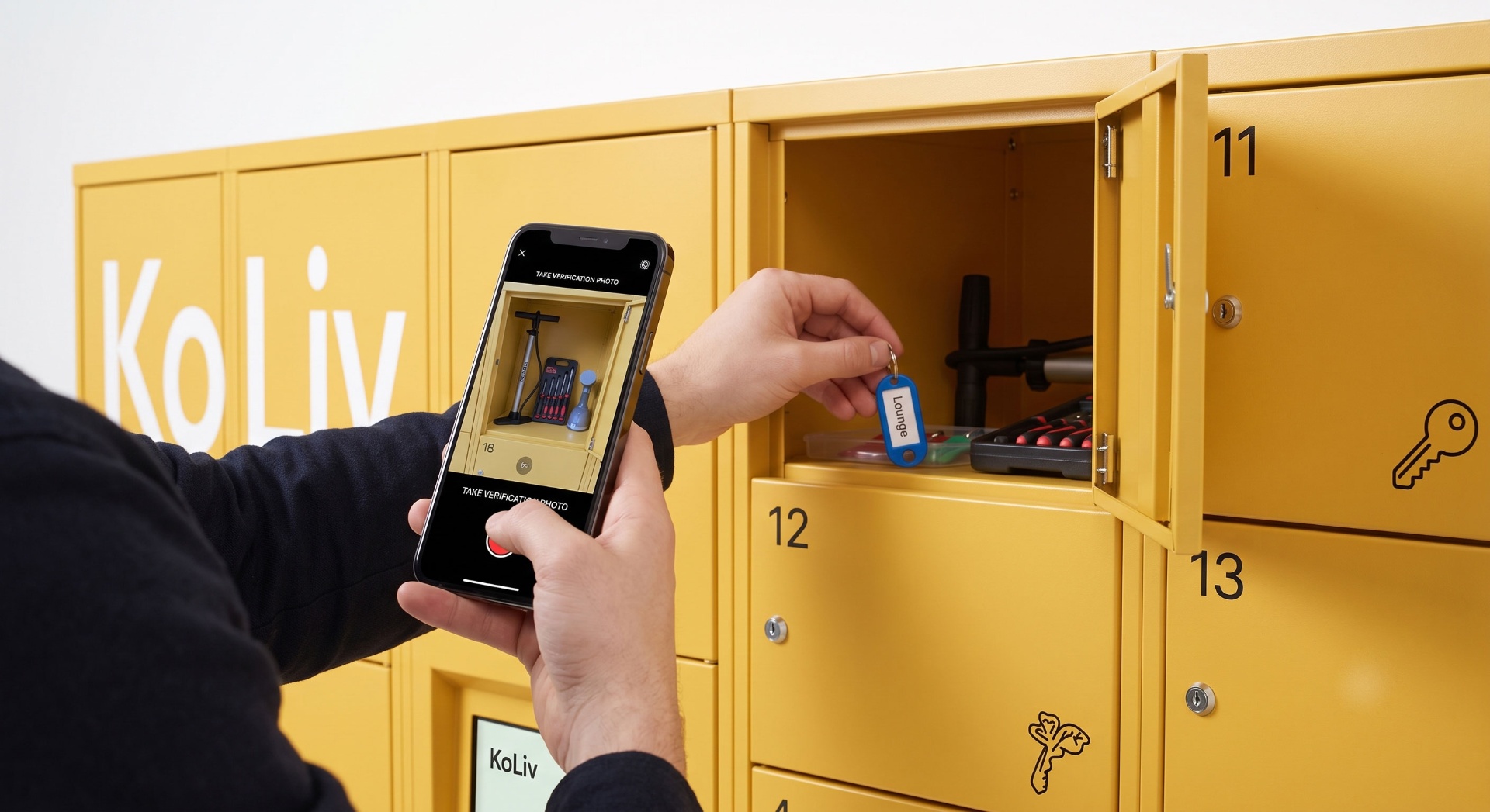 Resident returning a borrowed item to a KoLiv locker using the app