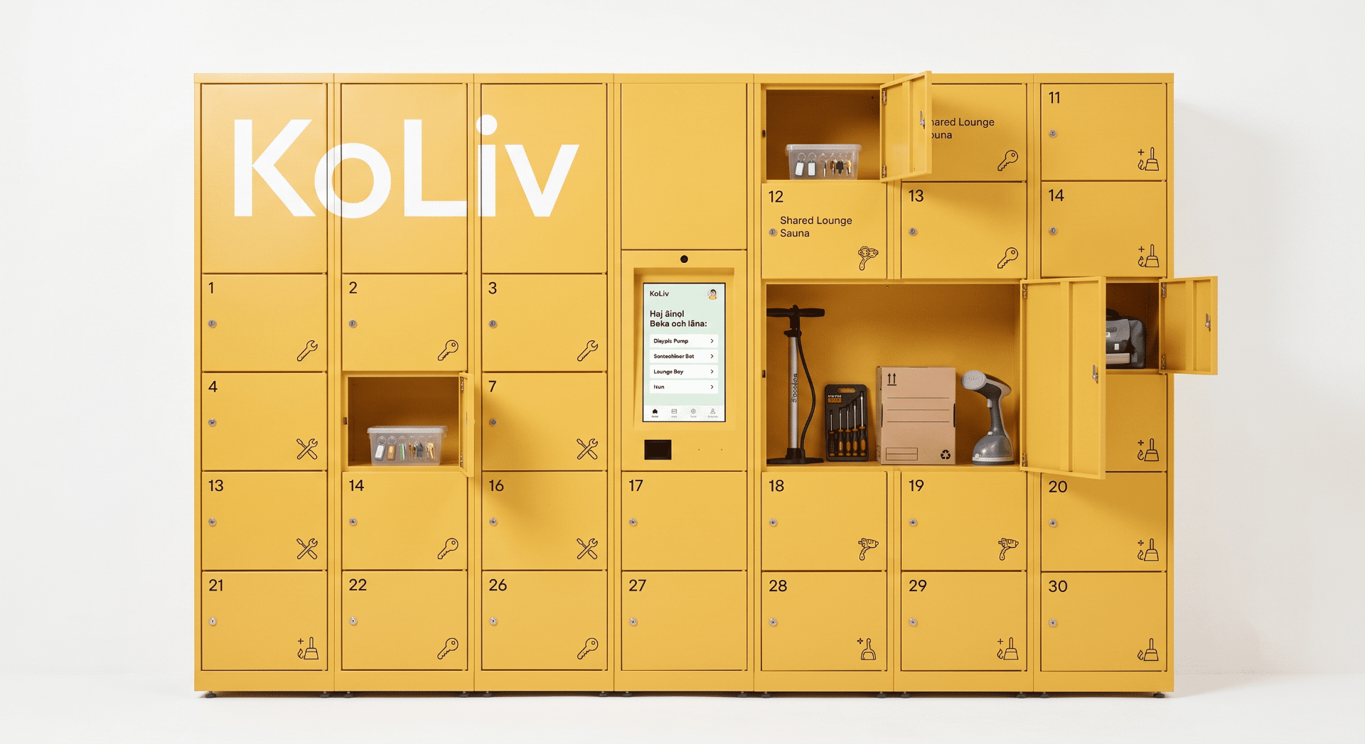 KoLiv smart locker system on a white background
